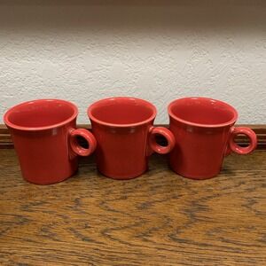Set Of 3 HLC Fiesta Ware Made In USA Red Coffee Tea Mugs Cups Ring Handle